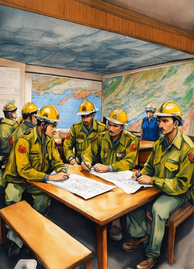 a hand drawn painting of a team of rescue officers 1